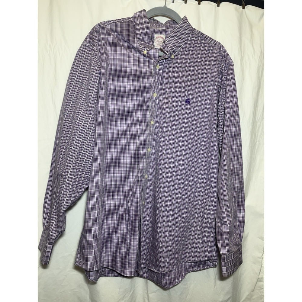 Brooks Brothers Non-Iron Men's Button-up Collared Shirt Purple/White Size L‎ JJ3